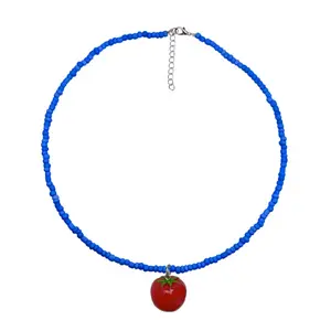 Unique Tomato Pendant Necklace Eye Catching Beaded Choker Statement Jewelry