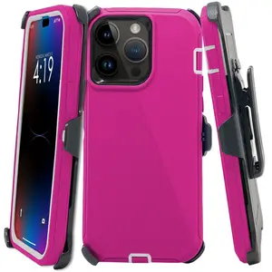 Pink Rugged Defender Case Cover For Apple iPhone 17 / 17E / 16 / 16E / 15 / 14 / 13 / 12 / Plus / Pro / Pro Max / Shockproof Heavyduty Protection cover With Belt Clip Phonecase Protector  Protective Casing