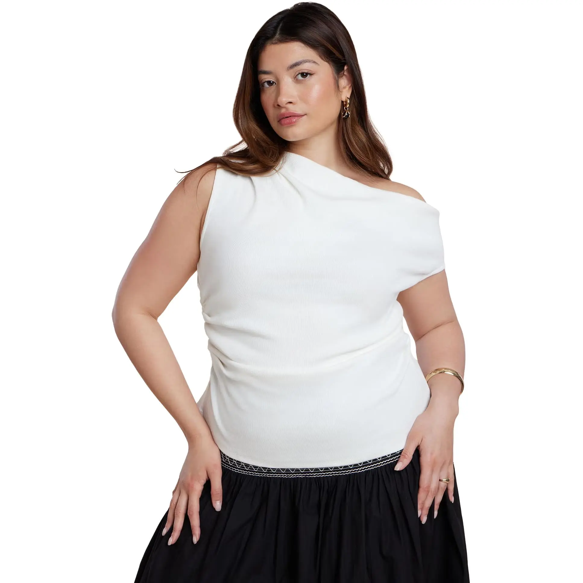 ELOQUII Women's Plus Size Asymmetrical Shirred Top