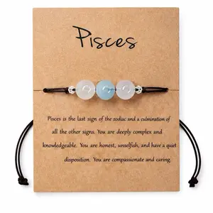 Pisces Zodiac 3-Bead Crystal Bracelet – Aquamarine & Moonstone Jewelry Handmade In USA