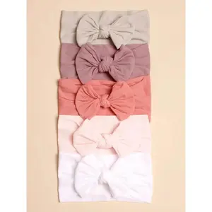 5pcs Cute Bow Baby Hair Bands, Soft High-Stretch Skin-Friendly Elastic Hair Ties, Gentle Comfortable Infant Hair Accessories for Baby Girls Boys, Adorable Big Bow Design, Lightweight Decor for Newborn Daily Wear Photo Shoot Gifts