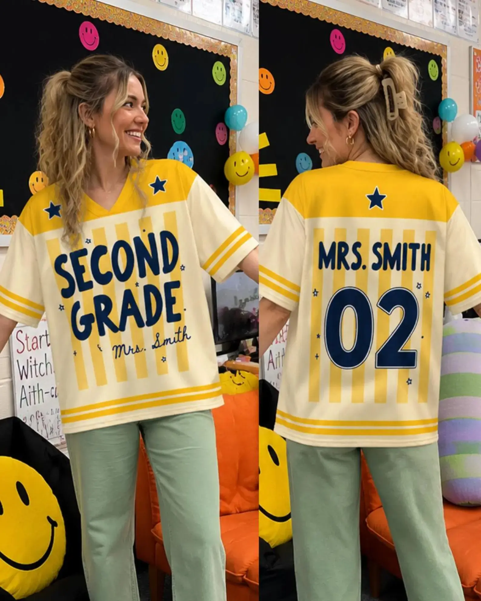 Custom School Spirit Baseball Jersey, Personalized Grade Teacher Jersey, Back to School Teacher Shirt, Elementary School Gift