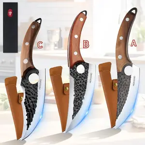 MDHAND 3Pcs Kitchen Knife Set, Forged Chef Knife Butcher Boning Cleaver Knife, Full Tang Japanese Kitchen Boning, Best Gift for BBQ, Wooden Knives Meat