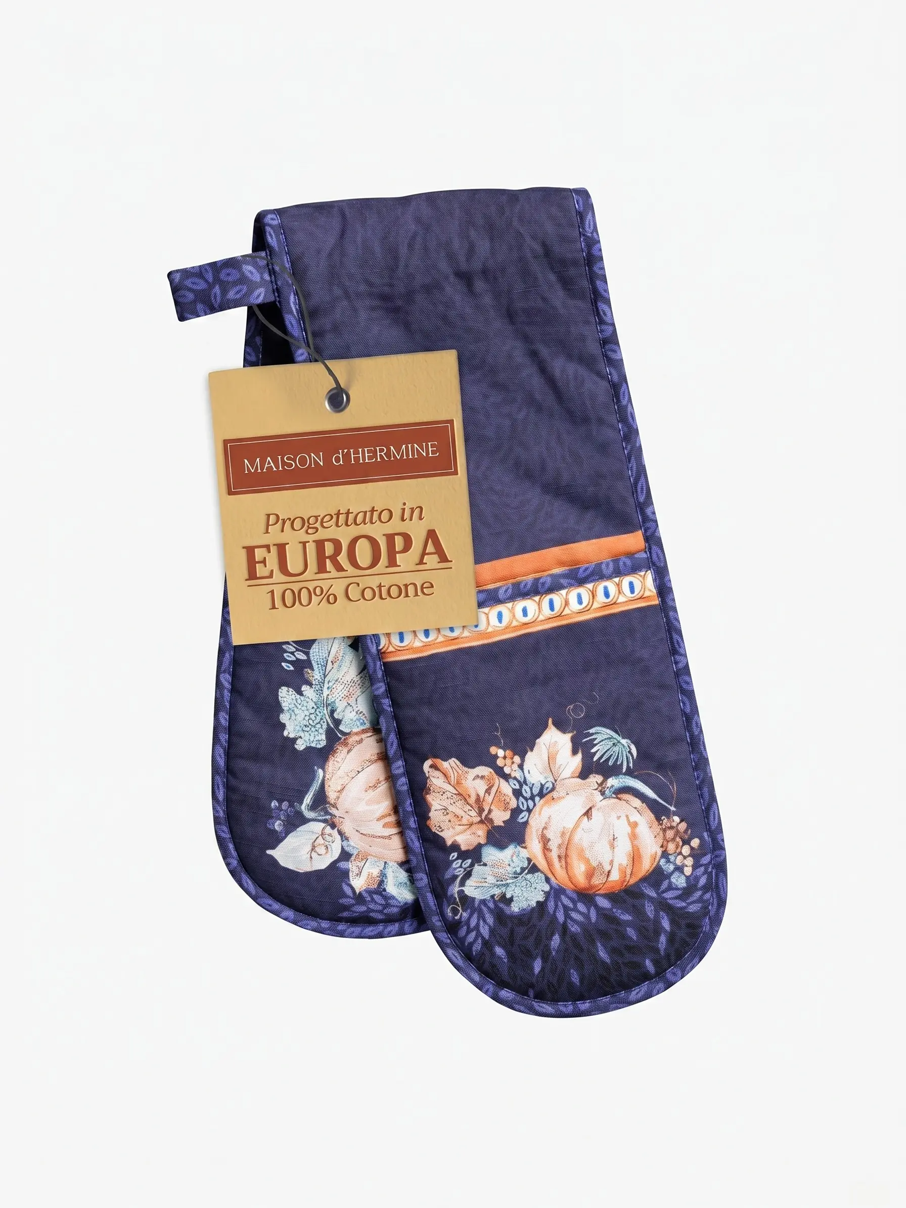 Maison d'Hermine European 100% Cotton Double Oven Mitt, Heat-Resistant Kitchen Bakeware, Hanging Loop Pot Holder Gloves for BBQ, Baking, Grilling (Machine-Washable, Easter Decor Compatible)