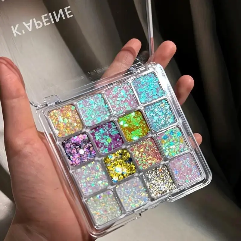 16 Colors Glitter Eyeshadow Palette, Shimmering Metallic Eye Shadow Palette, Sparkly Shimmer Eyeshadow, Eye Makeup Products for All Styles and Occasions