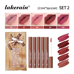 5 Counts Chocolate Lip Stain Set, Lipstick Matte Finish Lip Gloss with High Pigmentation, Long-Lasting & Waterproof Lip Tint, Cute Tinted Lip Gloss with Unique Design, Perfect Gift