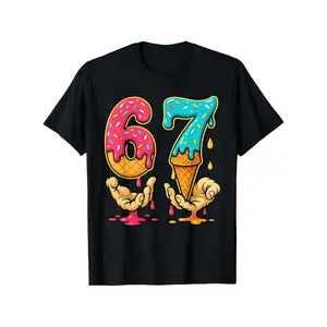 67 Ice Cream Drip Meme T-Shirt for Boys & Girls - Gen Alpha Slang Number 67 Graphic Tee, Casual Round Neck Summer Top, Durable Clothing Gift for Year-Round Wear & Meme Outfits (3-13Y)