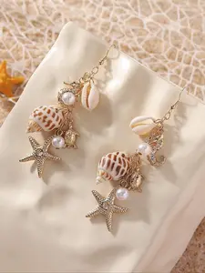 Boho Style Shell & Starfish Design Dangle Earrings, High Quality Earrings, Fashion Jewelry for Party, Daily Clothing Decor, Trendy All-match & Exquisite Jewelry for Birthday Gift