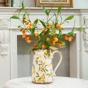 TEWEIQI Vintage Lemon Ceramic Vase with Handle, Retro Ice Glazed Crack Farmhouse Pitcher Vase for Home Decor, 7" or 9" Height