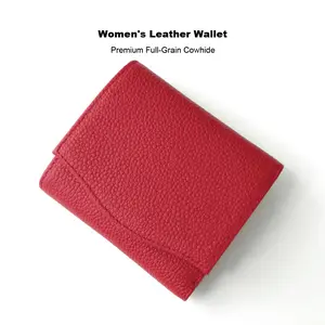 RFID Blocking Women's Short Wallet Genuine Leather Multi-card Slots Card Holder Trifold Purse Magnetic Opening Red