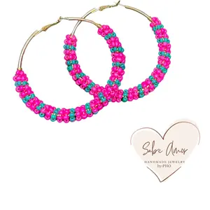 Aqua & fushia big hoops