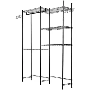Over Washer and Dryer Storage Shelves, 5 Tiers Laundry Room Drying Rack with Hanger Rod and Hooks, Two Rows Adjustable Washer Shelves Space Saver, for Laundry Room Storage Organization, Black