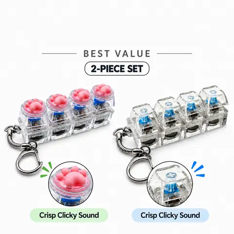 Mini RGB LED Mechanical Keyboard Clicker Keychain - 2cm/0.8in Cool Keychains, Clicker Fidget Toys, 6+ Years Stress Relief Toy, Unisex Desktop Gadget, Multiple Styles Fun Gift