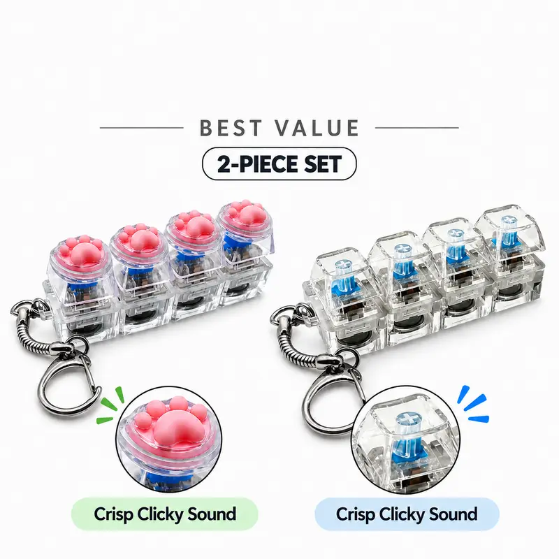 Mini RGB LED Mechanical Keyboard Clicker Keychain - 2cm/0.8in Cool Keychains, Clicker Fidget Toys, 6+ Years Stress Relief Toy, Unisex Desktop Gadget, Multiple Styles Fun Gift