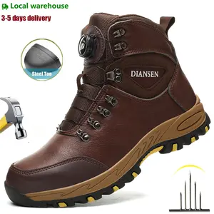 Mens Rotary Buckle Safety Shoes With Steel Toe Waterproof Boots Puncture Proof Anti-smash Mens Outdoor Work Sneakers Construction Work Shoes