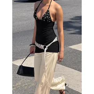 Chyna Halter Button Mini Dress Black