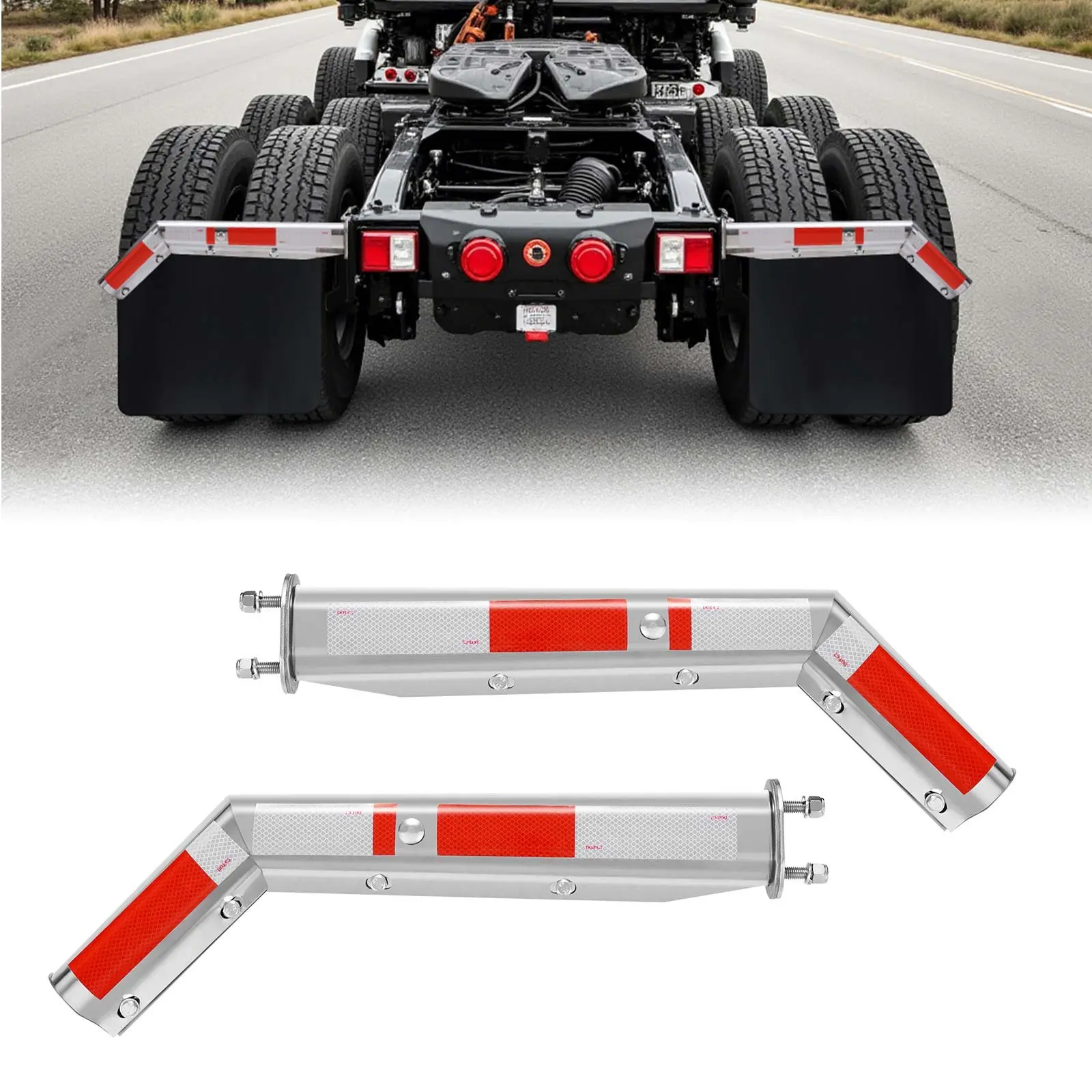 VEVOR Stainless Steel Angled Spring Loaded Mud Flap Hangers, 2-1/2 Bolt Spacing Mudflap Hangers for Semi Trucks, 1 Pair Heavy Duty Semi Truck Mud Flap Hanger Set with Reflective Strips, Silver