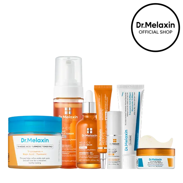 [Dr.Melaxin Official] TXA & Kojic Acid Dark Spot Reset Routine, 7-Piece | Kojic Toner Pad, Bubble Toner, Vitamin C Serum, Eye Cream, Multi Balm, TX Cream & Eye Patch | Brightening & Even Skin Tone Care | Korean Skincare