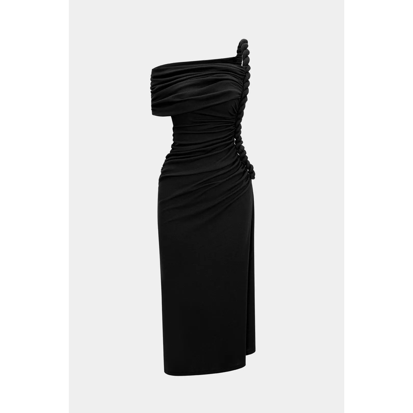 Women's Bodycon Maxi Dress, Asymmetrical 1-Shoulder Ruched Twist Knot Jersey Party Gown, Polyester, Fit, Slim, Stylish Women's Wear, Evening Dresses, Elastane