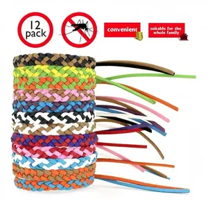 12-Pack Mosquito Repellent Bracelets | PU Leather Insect-Repellent Bracelets | Suitable for Children and Adults | Adjustable Leather Strap | DEET-Free | Long-Lasting Protection | Ideal for Outdoor Camping, Fishing, and Travel