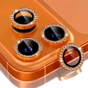Diamond Camera Lens Protector, Diamond Tempered Glass Camera Cover Screen Protector for iPhone 17 PRO / 17 MAX In Orange SKU:SCP23B-IPH17PRO/17MAXORG