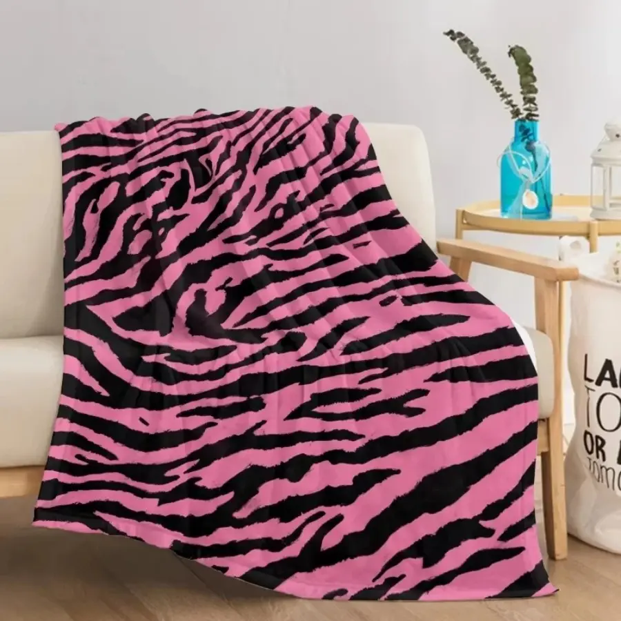 Pink Leopard-Zebra Print Polyester Cotton Flannel Throw Blanket - Soft, Warm, Wrinkle-Resistant, Fading-Proof Decorative Blanket, All-Seasons Multi-Size Living Room Sofa/Couch Decor, Christmas Holiday Gift