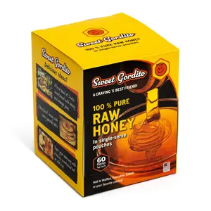 Sweet Gordito 100% Pure Raw Honey 60 Pack Individual Add Non Refrigerated for Coffee Tea Flavor Natural Sweetening