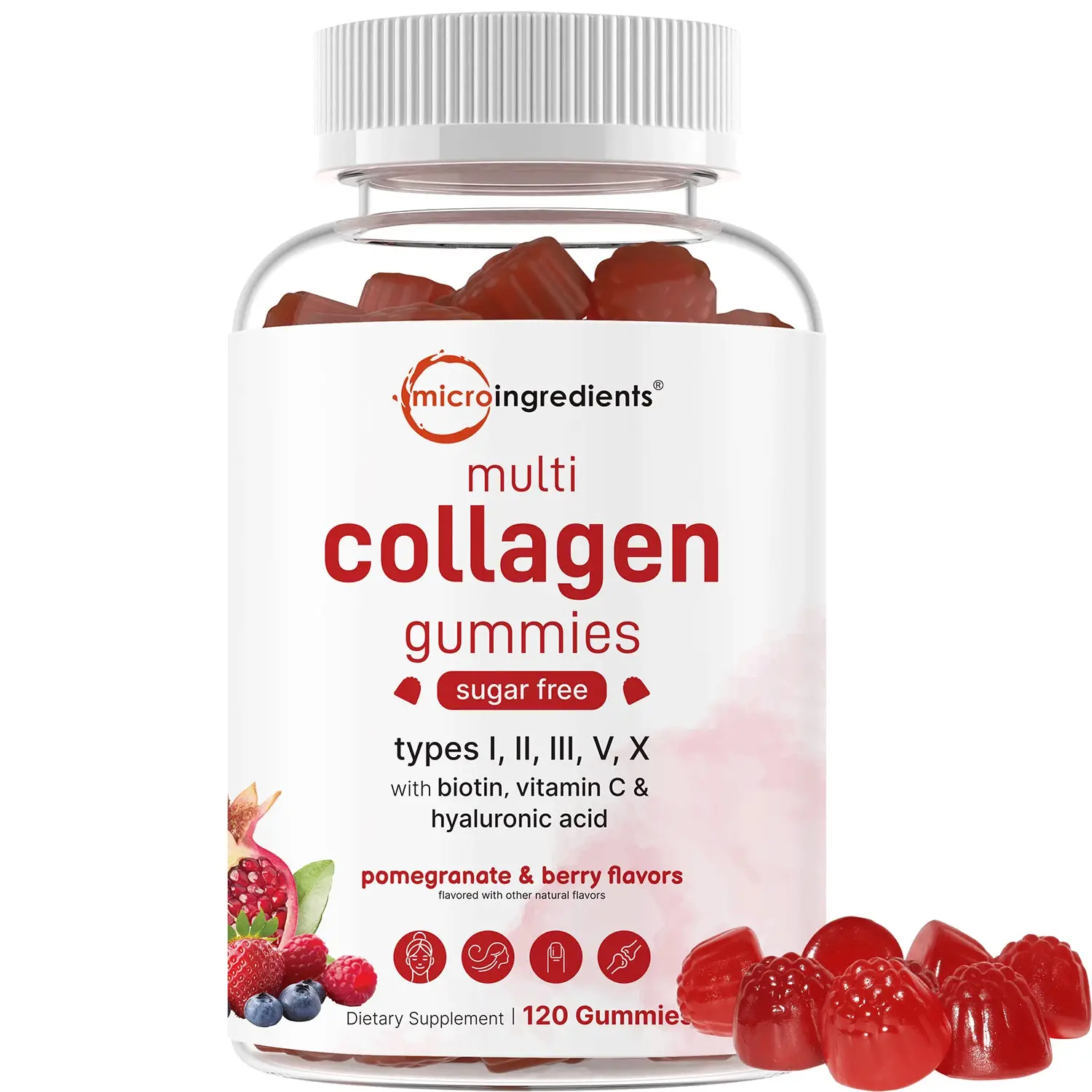 Micro Ingredients Multi Collagen Peptides Gummy, 120 Counts | Sugar Free, Natural Flavored - Hydrolyzed Collagen Peptides