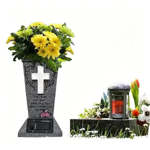 Solar LED Plastic Rechargeable Memorial Grave Vase with Ground Spike, Weatherproof Decorative Flower Arrangement Vase for Fresh & Artificial Flowers, Outdoor Garden Decor Cemetery Tribute Gift