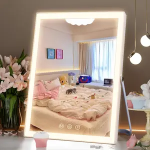 Vanity Mirror with Lights,10"x12" Lighted Makeup Mirror, 3 Colors Dimmable, 360 Degree Rotation Makeup Mirror with Lights, Dual Power Supply, Portable Led Makeup Mirror, Smart Touch Control (White) springtok