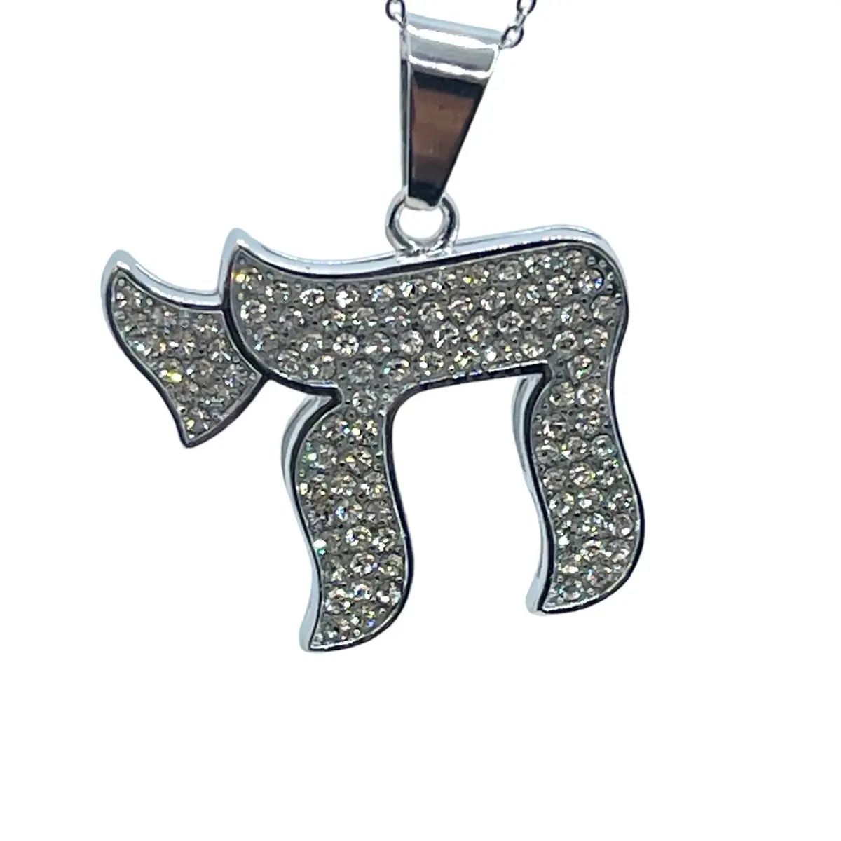 Chai pendant big stainless steel full zirconia