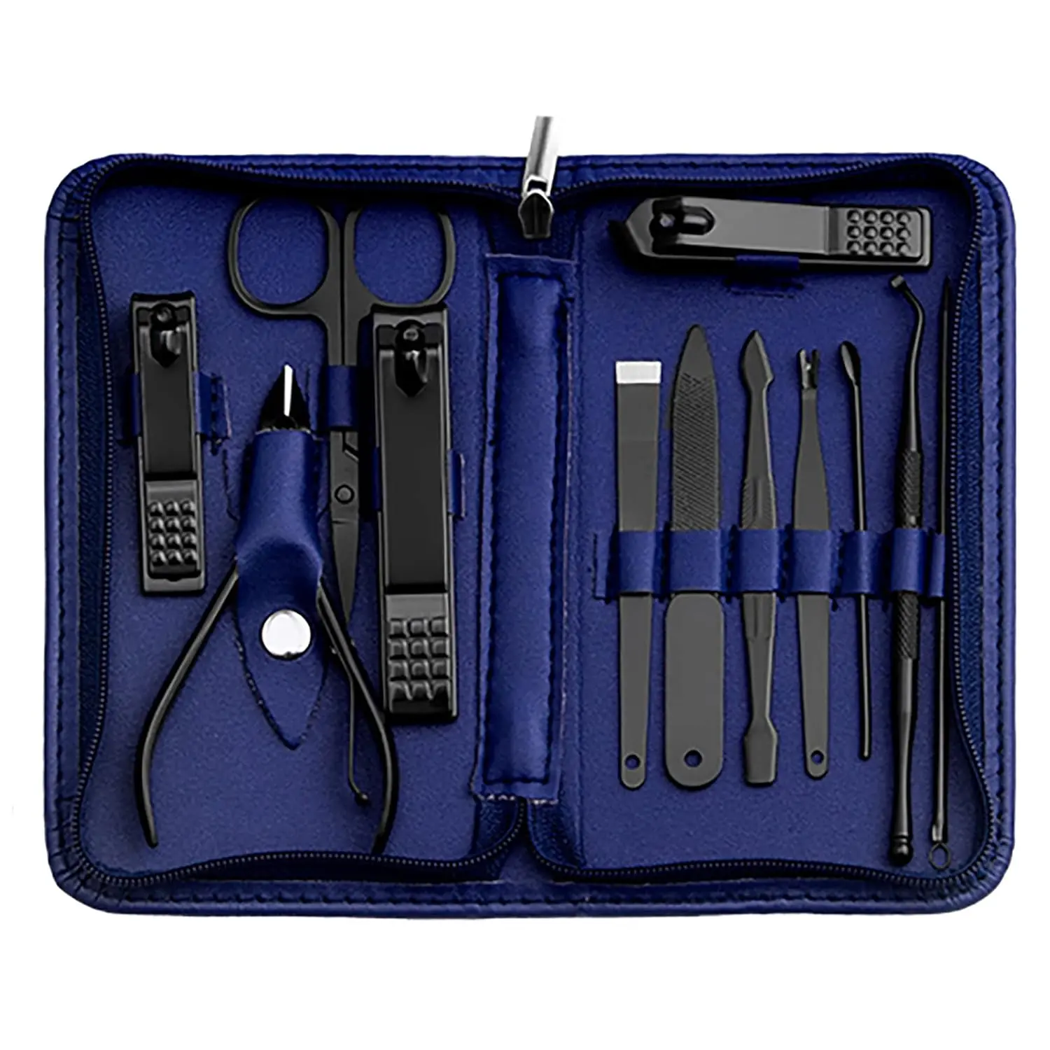 Manicure Kit, Nail Care Kit For Men, Manicure Pedicure Set, Nail Clippers Toenail Clippers Kit, Professional Manicure Kit Pedicure Kit, Blue Travel Case, Set of 12.