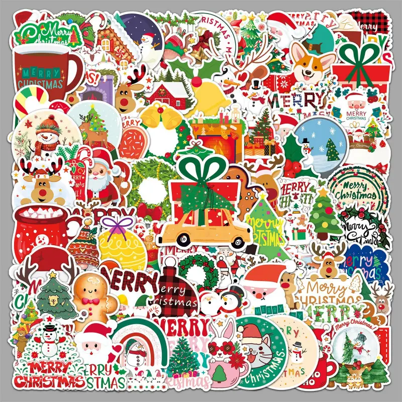 100PCS Colorful Christmas Decorative Stickers Sheet, Smartphone-Cellphone Decals Accessories with Santa Claus, Reindeer, Winter Themes, Festive Party Supplies & Kids’ Gift Idea for Christmas Tree Decor