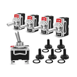 Nilight Heavy Duty SPST 2-Pin ON/Off Rocker Toggle Switch, 15A 250V/20A 125V, Metal Bat, Waterproof Cap Boot Cover, Marine Ready, Easy to Install, 5-Pack with 2-Year Warranty