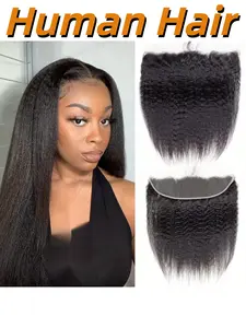 Kinky Straight 13x4 Lace Frontal Closure, Pre-Plucked Yaki Straight Human Hair Closure, Natural Color, Soft & Full, Transparent HD Lace