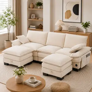 【3 Packages Shipping】102'' Modular Sectional Sofa,  Comfy Cloud Couch Sectional Sofa with 2 Ottoman, Corduroy Sofa Sleeper Deep Seat Sofa with Throw Pillows for Living Room