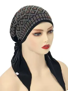 Women's Elastic Turban Hat, Soft Solid Color Diamond Casual Hat, Hijab Headwrap Inner Cap Bonnet, Ideal for Outdoor Use
