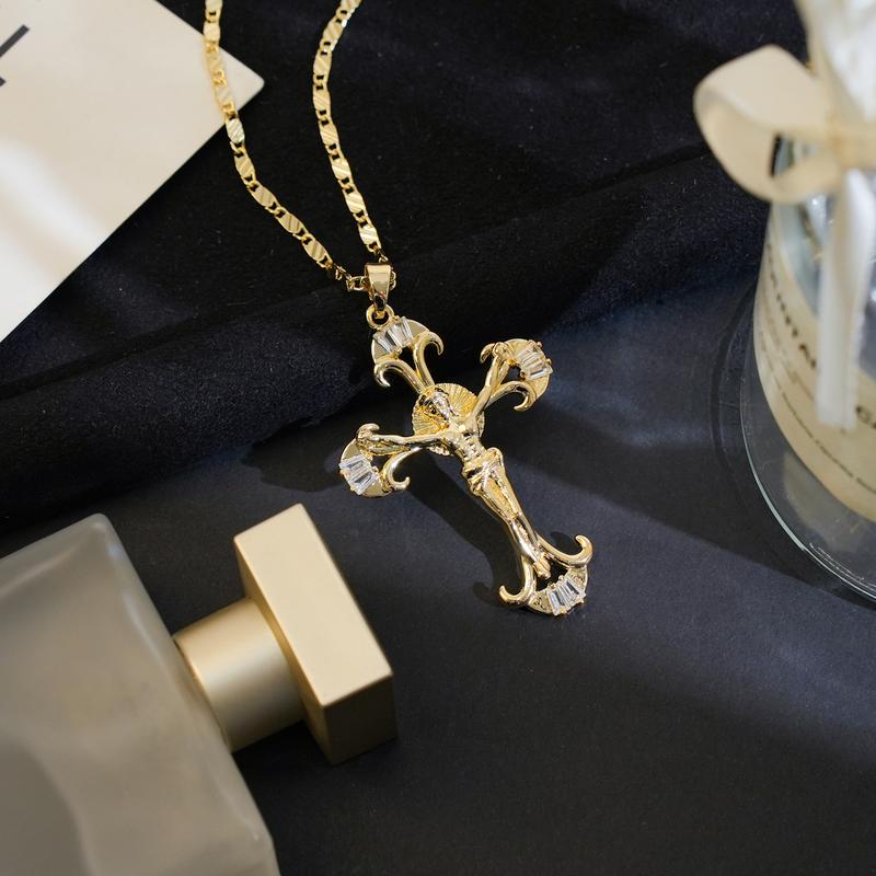 MEIITRUE 14K Gold Plated Cross Pendant Necklace for Women, Dainty Rhinestone Cross Faith Necklace for Party, Trendy Jewelry Gift