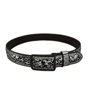 Men's Belts Cinto Corte Laser 'Peleas de Gallos' with Unique Rooster Design and Laser Cut Pattern