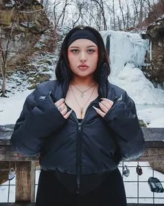 TA LOGO CROPPED ZIP-UP PUFFER JACKET