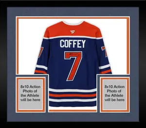 Framed Paul Coffey Edmonton Oilers Autographed Blue Fanatics Premium Jersey with "HOF 04" Inscription - Fanatics Authentic Certified