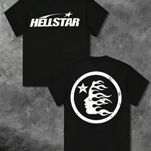 TLXT 100% Cotton Hell Star Pattern Double Sided Printed T-Shirt, High Quality Crew Neck Casual Short Sleeve Top for Spring & Summer