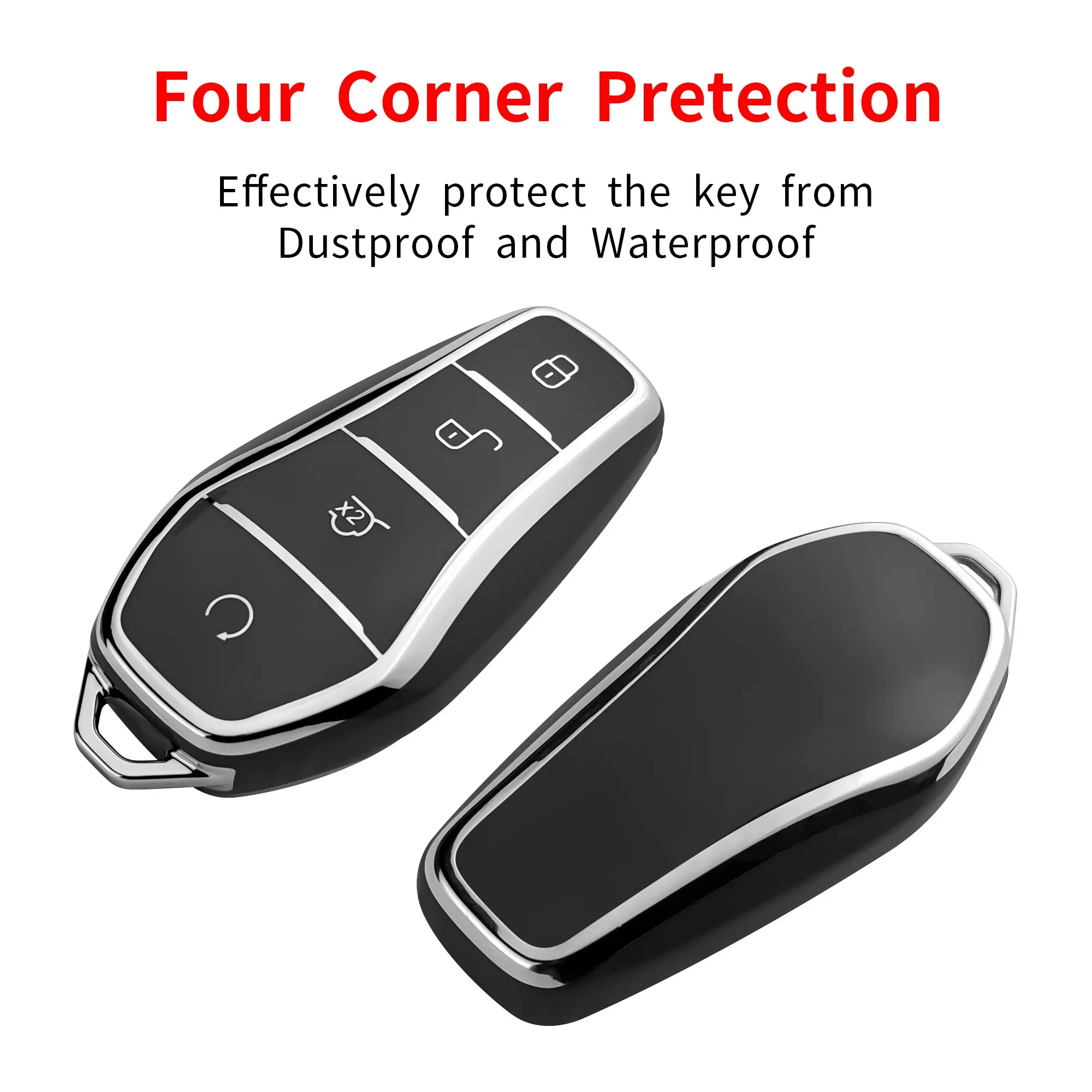 Keychain Protective Case, Suitable for BYD Atto 3, Dolphin, Song PLUS, Han EV, Qin PLUS Dm-I, Made of TPU Material, Key Protection Cover, Key Guard, Keychain, 4 Buttons, Cool Keychains