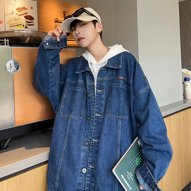 Big & Tall Men's Oversized Denim Jacket, Loose Fit Button Down Jean Coat, Deep Pockets Streetwear Casual Jacket