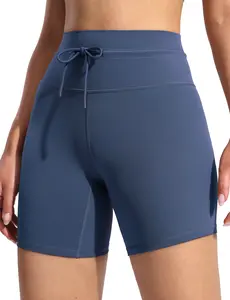 POSHDIVAH Women's Creamluxe Biker Shorts-6"/8" High Waisted Tummy Control Drawstring Gym Yoga Workout Shorts