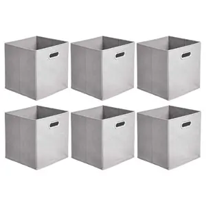 Collapsible Fabric Storage Bins with Handles, Space-Saving Organizer Cubes, Light Grey, 6-Pack, 10.5 x 10.5 x 11 Inches