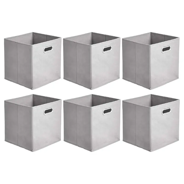 6-Pack Light Grey Collapsible Fabric Storage Bins with Handles - Organizer Cubes, Space-Saving Closet/Under Bed Organizer, 10.5x10.5x11 In Easy Transport & Ample Storage