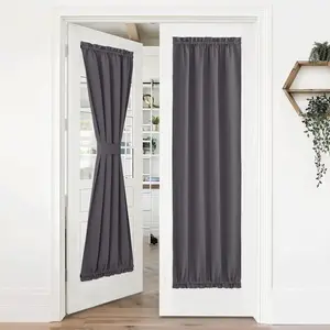 NICETOWN Grey Door Curtains, Thermal Insluted Blackout Privacy Slight Window Curtain with Rod Pocket for French Door, Classroom Lockdown Shade for Pricacy, 1 PC