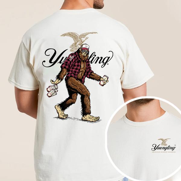 Yuengling T-Shirt, ‘Bigfoot Carrying Beer Cans’ Graphic Tee, Ideal for Beer Fans & Outdoor Lovers, Unisex Short Sleeve, Machine Washable, Perfect Boyfriend Gift