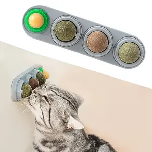 4 Catnip Silvervine Ball Toys, Extra Cat Energy Ball, Edible Cats Lick Kitten Chew, Teeth Cleaning Dental Wall Treats, Concentrated Flavor for All Breeds